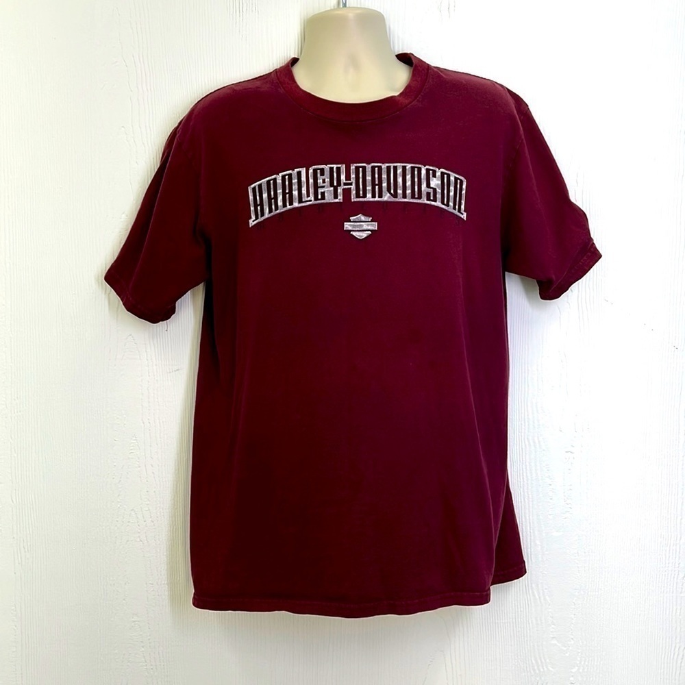 Harley Davidson - Burgundy Manatee Crystal Rivers Short Sleeve Shirt Size Large